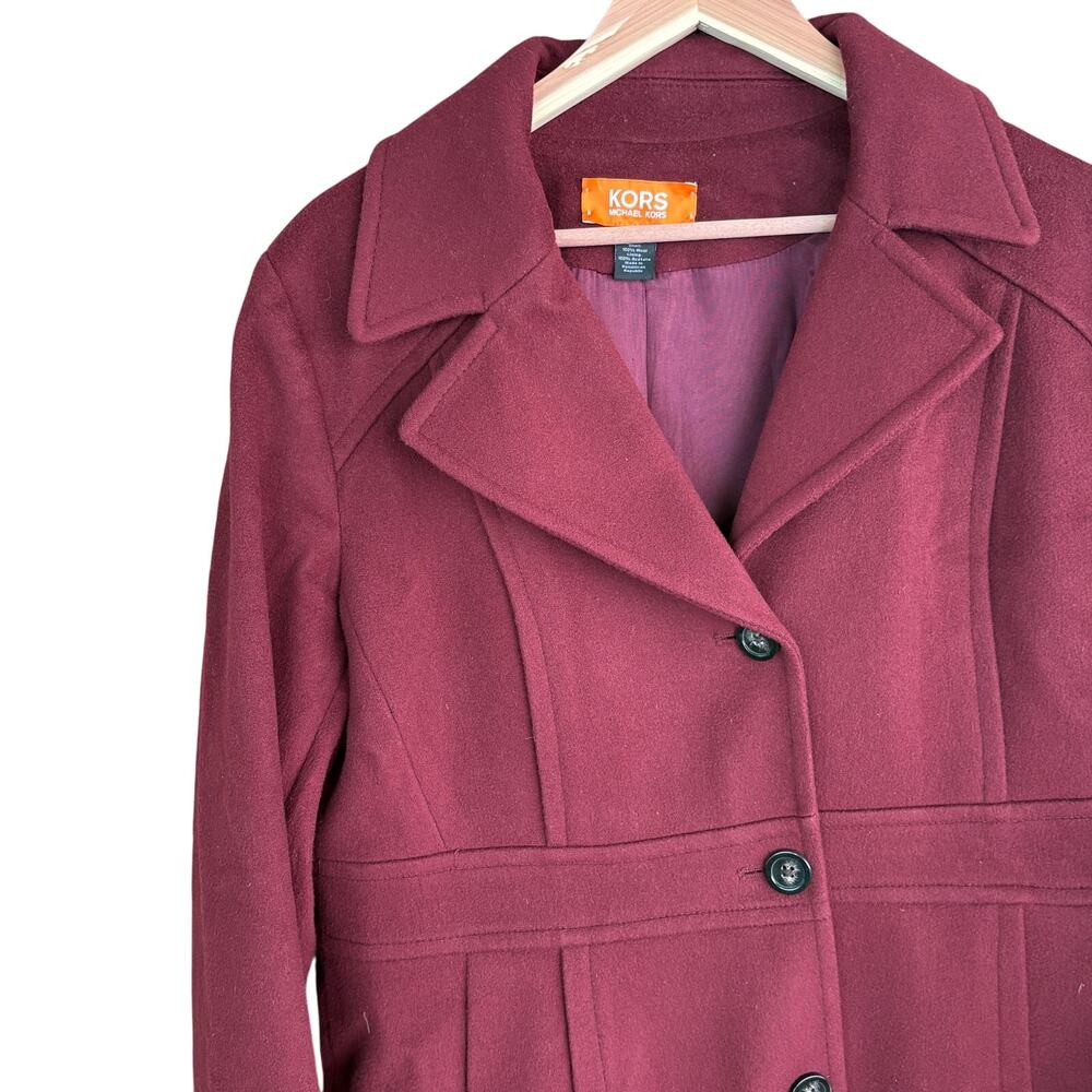 Michael Kors Wool Coat 14 Burgundy Red Jacket Button Pea Coat Academia Prep - Picture 6 of 6